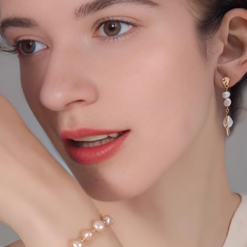 Long Baroque Pearl Drop Earrings Gold Statement Real Pearls Dangle Earrings for Women3