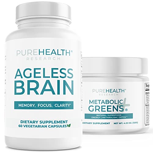 Ageless Brain Memory Supplements For Brain And Metabolic Greens Superfood Powder Bundle - Memory Supplement And Digestive Enzyme Blend #TOP23