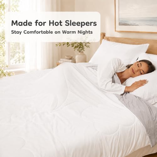 LaffyLo Cooling Blanket for Hot Sleepers, Lightweight Summer Quilt with Breathable Reversible Fabric for Bed, Couch, Dorm and Travel, Machine Washable, Queen Size 90"x90", White & Light Grey - image 3
