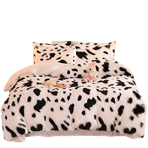 Feelyou Plush Shaggy Duvet Cover Set Full Kids Girls Cow Print Faux Fur Fluffy Bedding Set (1 Shaggy Duvet Cover + 2 Shaggy Pillowcases) Women White Black Animal Fur Velvet Fuzzy Comforter Cover Set #TOP6