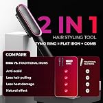 TYMO Hair Straightener Brush, Flat Iron & Comb 2 in 1 for Straightening, Anti-Scald Hot Comb, 5 Temp for All Hair Types, Straightening Brush for Women, Fast Finish with Smooth, Shiny, TYMO RING, Black