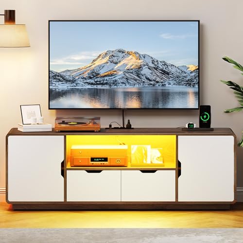YITAHOME TV Stand for 70/65 inch TV, Modern TV Stands for Living Room w/Power Outlets, LED Entertainment Center with Storage, TV Media Console Cabinet,Rustic Grey
