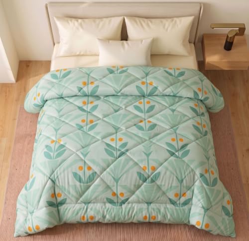 Image of HOMEKART 220 GSM Reversible Microfiber AC Comforter /Duvets for Mild Winter | All Season King Size 3 Layered Quilted Blanket for Double Bed (220 cm x 240 cm,Dark Green