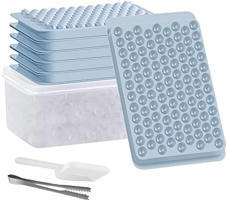 Mini Ice Cube Trays for Freezer, 5 Pack Small Ice Cube Tray with Lid and Bin, 104x5 PCS Tiny Crushed Ice Tray Round Ice Cube Maker Mold for Chilling Drinks Coffee Juice, Blue