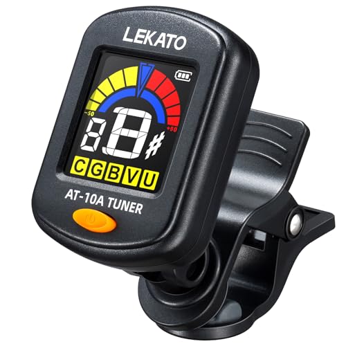 LEKATO Guitar Tuner Rechargeable Clip On Tuner for All Instruments Acoustic Electric Guitar Bass Ukulele Violin Chromatic Tuning Modes Digital Tuner for Stringed Instruments LCD Color Screen(Black)