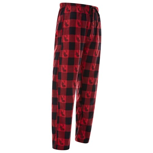 North 15 Boy's Super Soft, Buffalo Plaid with Deer Head, Polar Fleece Lounge Pants-1233B-Red-14-162