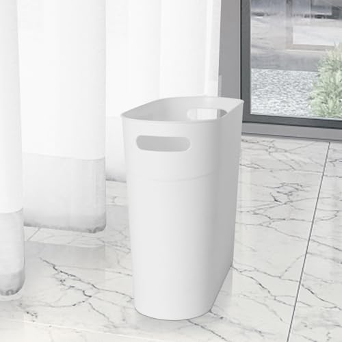 Image of 2 Pack 3.2 Gallon Plastic Trash Cans for Bathroom, Small Waste Bins with Handles, Compact Garbage Containers for Narrow Spaces, Recycle Wastebaskets for Office, Kitchen, Bedroom, Living Room (white)