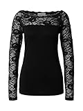KAFFE Damen Bluse Top mit Spitze Langarm Slim Fit Black deepM