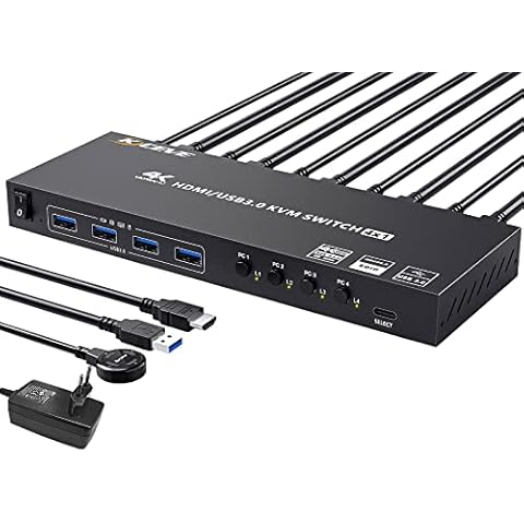 Conmutador KVM HDMI 4 PC 1 Monitor con 4 Puertos USB 3.0 Cover