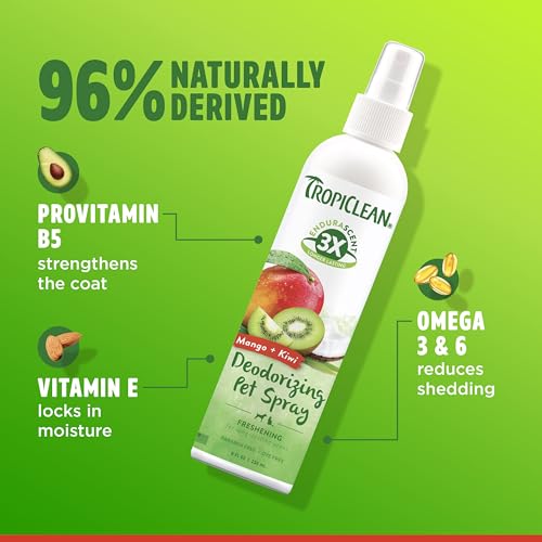 TropiClean Dog Perfume, Long Lasting Mango Kiwi Cologne, Deodorizing Spray for Smelly Dogs, After Bath Detangling Spray, Safe for Cats, 8oz. - Thumbnail 6