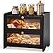 JANSNIMEN Double Layer Bread Box for Kitchen Countertop, Large Breadbox Bread Container Storage with Acrylic Door, Wooden Farmhouse Bread Holder (Black, Medim-15.7" L x 9.5" W x 13" H)