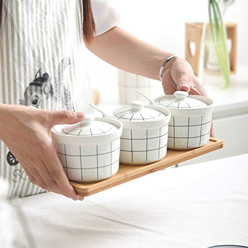 CMBSSTFC Barattoli per condimenti, Contenitore per Sale da Cucina, Set di Bottiglie per condimenti Contenitore per Zucchero in Ceramica Scatola per condimenti con Coperchio e Cucchiaio Pentola per