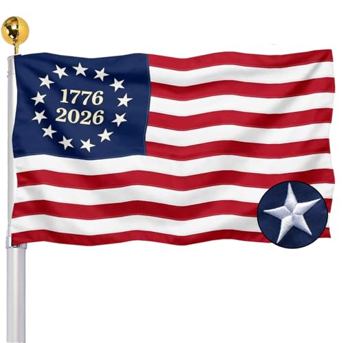 Embroidered 1776 250 Anniversary USA Flags 3x5 Outdoor- Betsy Ross American 2026 Flag Heavy Duty Nylon Embroidered Stars Sewn Stripes 250th Commemorative for Outside