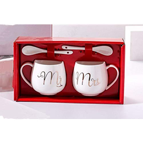 350 mlJuego de tazas de café para parejas de Mr and Mrs ，Divertidos regalos para él y ella Tazón doble de cerámica, taza de té de agua con leche, bebida en casa, oficina, regalo de San Valentín