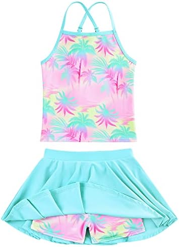 Girl Kids Swimsuit 5t 6t Size 6 Tankini Palm Tree Bathing Suit Adjustable Strap Hawaii Beach Swimwear