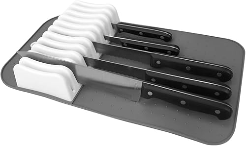 Miniatura 5 de Home Basics - Tapete de almacenamiento para cuchillos de cocina con 11 ranuras (grisblanco), almacenamiento de cuchillos de cocina para filetes,