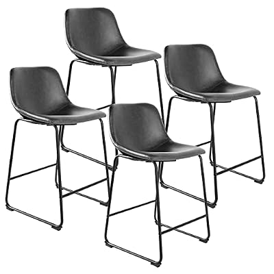 Rfiver Pu Faux Leather Counter Chairs Set of 4, Counter Stools with Back and Footrest, Modern Armless Counter Height Stool Chairs, Grey