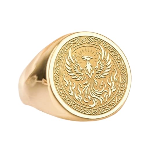 Bague Phénix argent 925 et chevalière ronde en or jaune | Anneau ajustable taille US 5-12.5