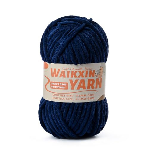 Image of (Navy Blue) Super Soft Fuzzy Chenille Chunky Yarn for Crocheting, 100g (87yds) Fluffy Velvet Yarn for Hand Knitting Baby Blankets Weaving Craft
