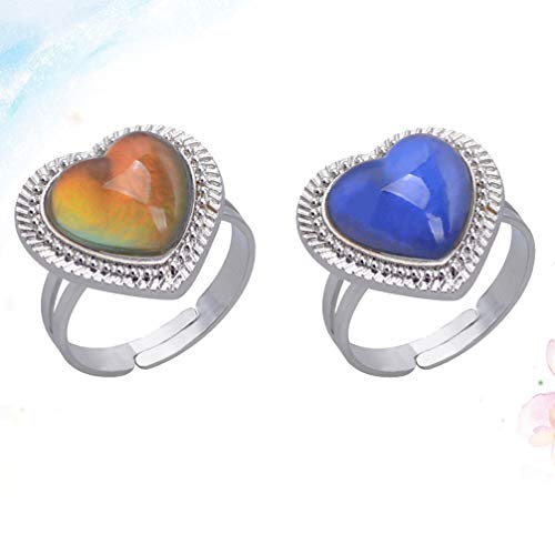 Amosfun 2 peças anel de humor anel de coração ajustável para meninas Dia dos Namorados joia (cor ale