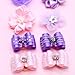 30pcs Pink Dogs Hair Bows with Rhinestone for Small Medium Dog Butterfly Dog Knotted Bows Flower Pearls Elastic Hair Ties Bands for Puppy Cat Kitten Rabbit Grooming Accessories (Pink and Purple)