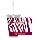 Rico Industries NCAA Virginia Tech Hokies Zebra Stripes 16oz Personalized Team Colored Glitter Travel Tumbler - Reusable Straw Included
