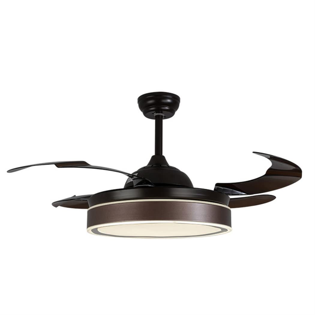 Modern Retractable Ceiling Fan with Light with Remote Control,42" Reversible Ceiling Fans with Lights And Remote,3 Light Color Change, 4 Timing Options, for Bedroom Living Room Dinning Room,Brown