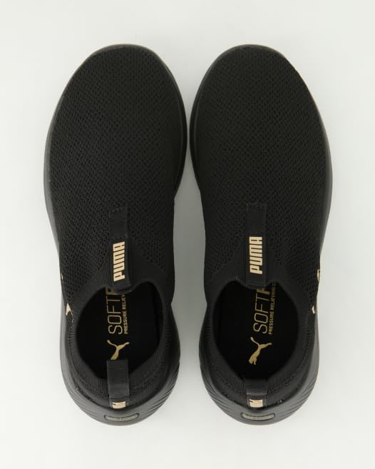 Image of PUMA Softride Premier 309834 09 Women's Slip-On Knitted Running Shoes Black Gold