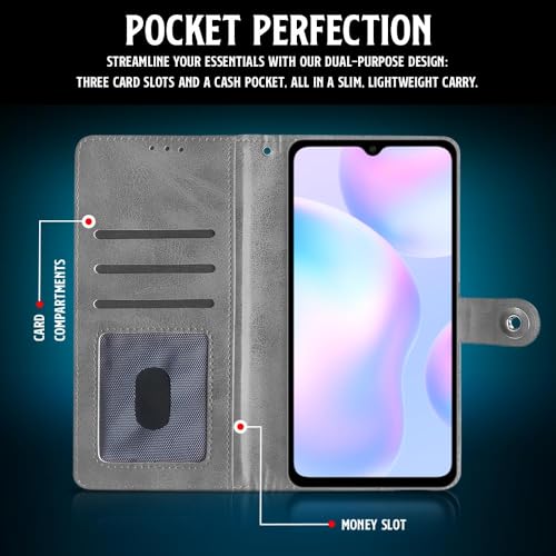 Image of WOW IMAGINE Shock Proof Flip Cover Back Case for Xiaomi Mi Redmi 9A | 9i | 9A Sport (Magnetic Button Flip Case | Wallet Pockets & Stand | Leather Finish | Aquamarine)