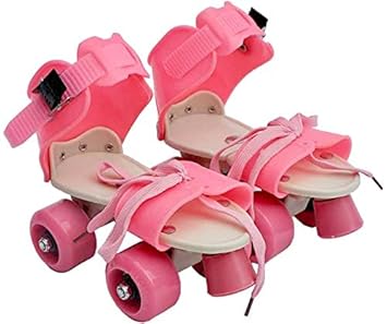 Kids Adjustable Quad Roller Skates, Pink and White, Ages 6-12