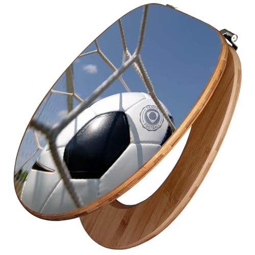 banjado Design WC Sitz Bambus 45x37,5cm / Toilettendeckel Holz/hochwertiger Toilettensitz/Bambus-Toilettendeckel für alle gängigen Toiletten - Fußball