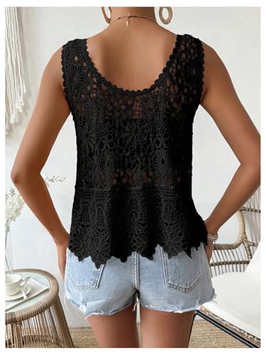 SOLY HUX Women's Crochet Tank Tops Hollow Out Knit Sleeveless Scoop Neck Sweater Vest Embroidery Cover Ups2