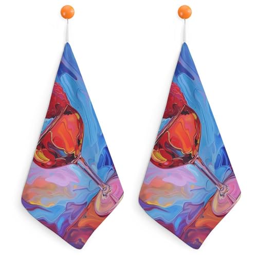 DuduYH Fruity Wine Small Hand Towel with Hanging Loop 2 PCS Colorful Absorbent Soft Wash Cloth for Kitchen Bathroom