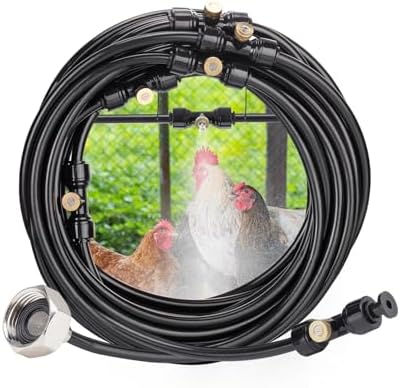 Chicken Coop Cooling System for Poultry - Pre-Installed No Leakage Misting Hose with 26FT Line 7 Nozzles 3/4" Adapter, Chicken Coop Accessories for Summer Heat Backyard Garden