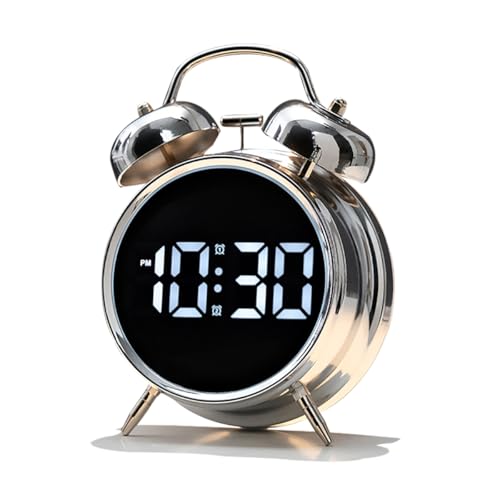 Extra Loud Alarm Clock for Heavy Sleepers Adults, Teens,Kids,Cute Retro Metal,Old Fashioned with Twin Bells,Battery Operated or Plug in,Small Digital Desk Clock
