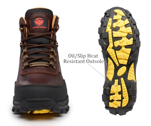SUREWAY Men's 6" Soft Toe Waterproof Heavy Duty Work Boot - Leather,Lace Up,Oil/Slip Resistant Dual-Density Comfortable EH Construction Industrial Ankle Safety Men Work Boots, Roofing, Hunting4
