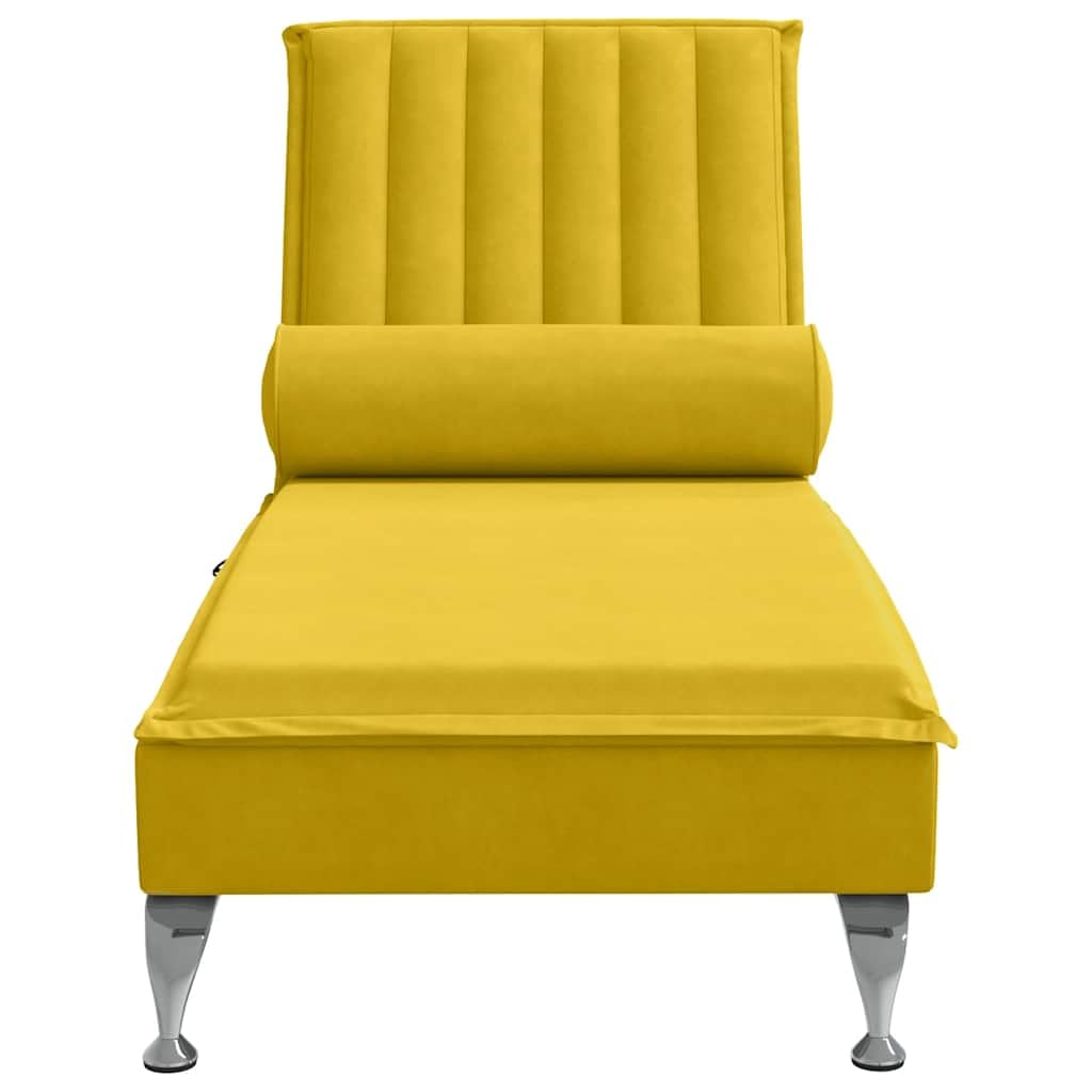Masażer z rolką pod kark, żółty, aksamitny leżak relaksacyjny, sofa z funkcją leżenia i tapicerką, do salonu, sypialni, biura
