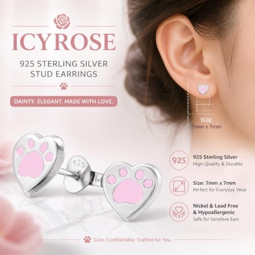 Image of 925 Sterling Silver Paw Print Stud Earrings (Choose Your Style) (Nickel Free)