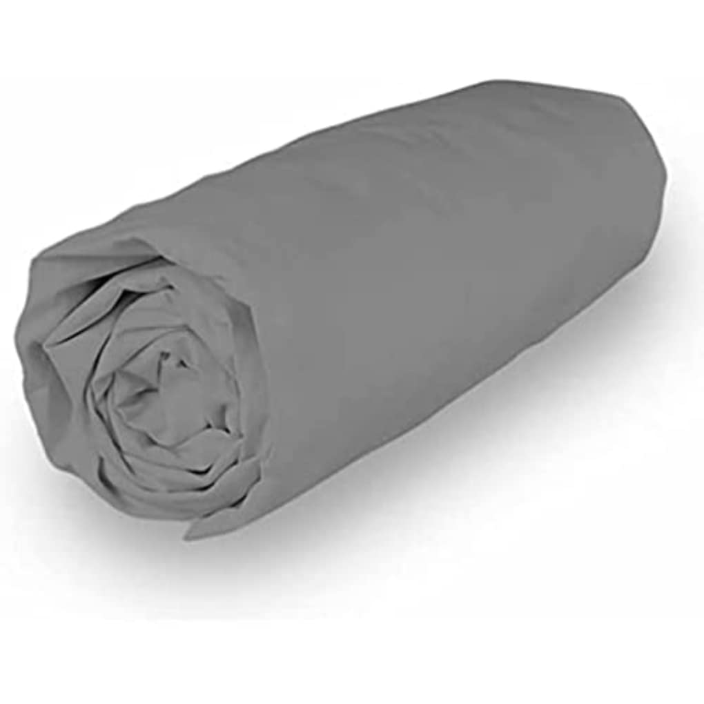 Soleil d'ocre Percale Fitted Sheet, Cotton, Grey, 140 x 190 cm
