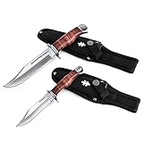 Swiss+Tech Fixed Blade Knife, 2-piece Bowie Knife with Wood Handle, Great for Outdoors, Tactical, Hunting and Survival Applications