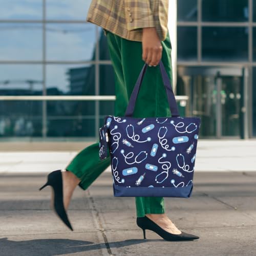 Image of NGIL Medium Top Zipper Closure Canvas Tote Bag with Attached Matching Coin Purse For Moms and Nurses