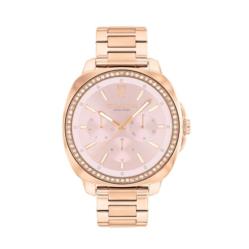 Image of Coach Kitt Qtz Multifunction Blush Tonneau Dial Women's Watch|Ionic Plated Rose Gold Steel Material|Rose Gold Color Band - 14504399