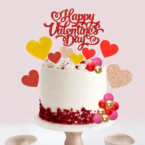 Decoración para tartas de boda y aniversarios con románticos corazones rojos para mesas dulces 5