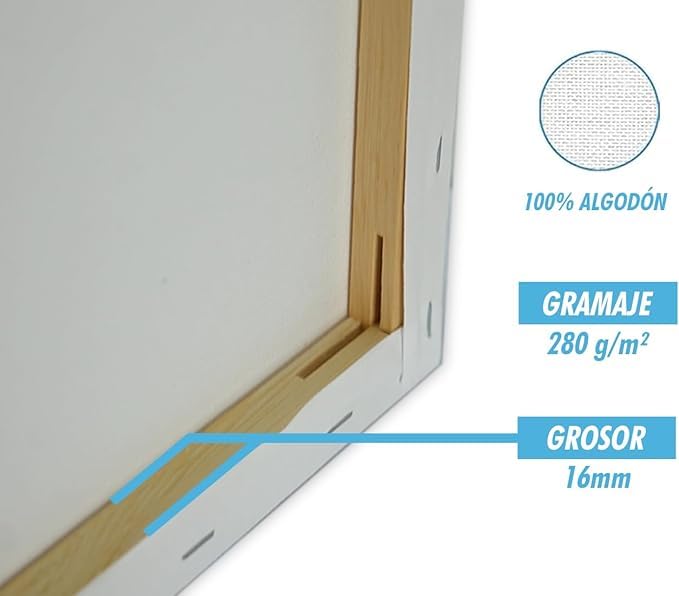 CHELY INTERMARKET MOD560 Lienzos Para Pintar 60X120 CM Pack 4 Unidades Bastidor Madera 16 MM Algodón Blanco Preimprimado Profesional Para Acrílico Óleo Manualidades Bellas Artes Artistas Aficionados
