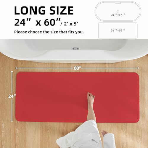 Christmas Bath Mat, Red Bathroom Rugs Non Slip Washable Thin Absorbent Bath Mat Fits Under Door Bathroom Floor Mat Perfect for Bath, Shower, or Sink 24"x60" Red