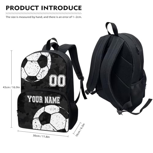 Soccer Ball Black Camo Custom School Backpack Set for Pre-School Kids Girls Boys Casual Book Bag Bookbag Lunch Box Water Bottle Bag Pencil Pen Bags Shoulder Crossbody Handbags, 4 Pcs2
