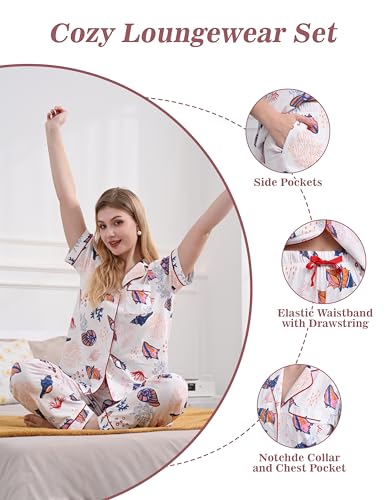 Image of NAP BOUND 100% Cotton Women's Pajama Sets Short Sleeve Button Down Soft Pjs 2 Piece Lounge Set with Pocket Nightwear XS-XXL