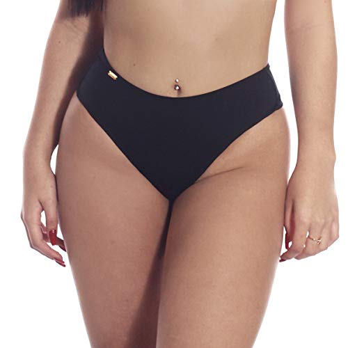 Calcinha de biquíni cintura alta levanta bumbum fio duplo Tamanho:GG;Cor principal:Preto