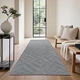 Enyhom Läufer Flur, Grau Küchenläufer rutschfest 80x240cm Waschbarer Teppichläufer Modern Flurteppich für Eingang Schlafzimmer Wohnzimmer