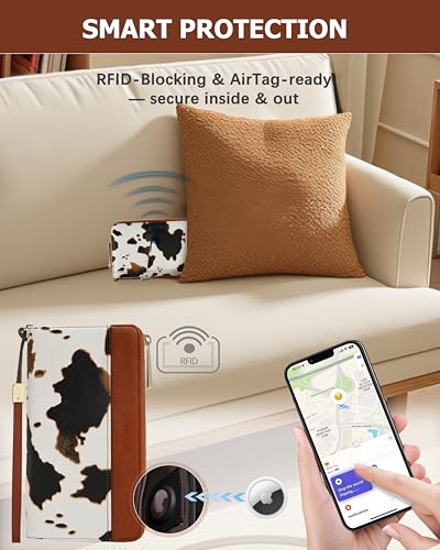 Image of Large Travel Wallet for Women (Brown Cow) | RFID Wallet for Women, Zipper Clutch Purse, Passport Holder for Travel, Multiple Card Slots, Phone Pocket, Wristlet Strap